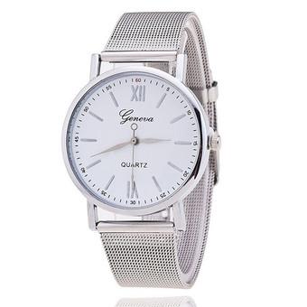 Lady's Fashion Silver Stainless Steel Simple Luxury Watch LC557 White  
