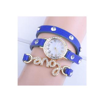 Love Cz Dial Wrap Around Synthetic Leather Bracelet Wrist Watch (Blue)  