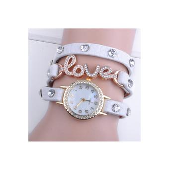 Love Cz Dial Wrap Around Synthetic Leather Bracelet Wrist Watch (White)  