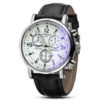 Luxury Fashion Faux Leather Mens Blue Ray Glass Quartz Analog Watches (Intl)  