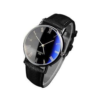 Luxury Fashion Faux Leather Mens Quartz Analog Watch Watches Black  
