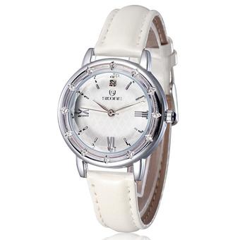 Luxury Fashion Leather Rhinestone Analog Quartz Watches for Women (White)  