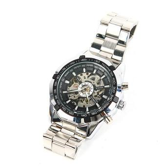 Luxury Men's Automatic Skeleton Mechanical Military Watch Winner Brand Men Silver Full Steel Bracelets Wrist Watches (Intl)  