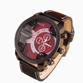 Luxury Mens Analog Sport Steel Case Quartz Leather Wrist Watch Red  