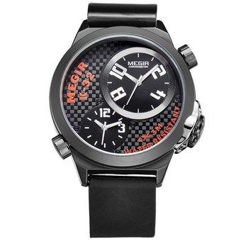 MEGIR 2516 30M Water Resistant Male Quartz Watch with Decorative Compass Silicone Band (Black) (Intl)  