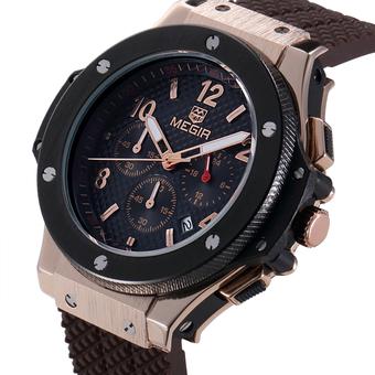MEGIR Men LED Calendar Watches Arabic Numerals Gold Round Case Waterproof Business Wristwatch (Intl)  