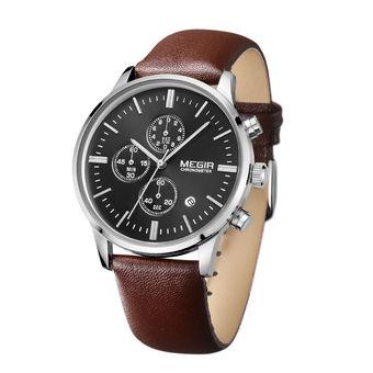 MEGIR casual chronograph military water resistant quartz watch men luminous leather strap wristwatch (brown&black) (Intl)  