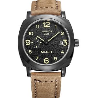 MEGIR fashion military leather quartz watch men casual business waterproof luminous analog wristwatch (brown&black) (Intl)  