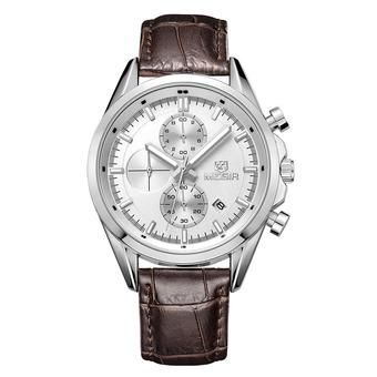 MEGIR three disc luminous hands really high-grade multifunctional timing Leather Mens Watch-Brown Silver White (Intl)  