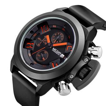 Megir Branded New Fashion Man Watch Silicone Band Sports Quartz Wristwatch Analog Display Date Chronograph Black/White Relogio Masculino (Intl)  