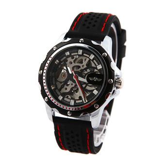 Men Fashion Skeleton Automatic Analog Mechanical Silicone Sport Wrist Watch (Intl)  