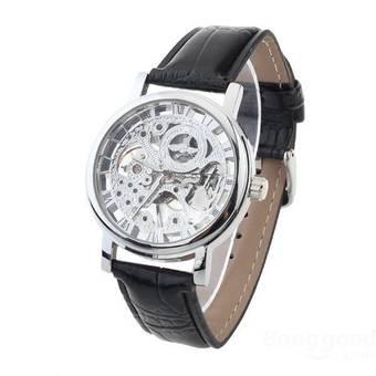 Men Silver Skeleton Mechanical Luxury Men Wrist Watch- Intl  