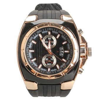 Men Sports Design Quartz Watch Round Dial Black Rubber Strap Wrist Watch (Black) (Intl)  