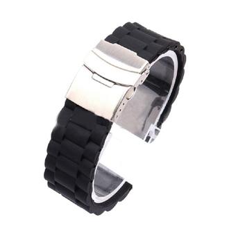 Mens Silicone Rubber Watch Strap Band Waterproof with Deployment Clasp 22mm (Intl)  