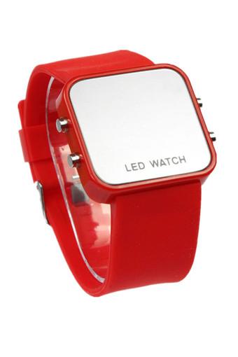 Mini Silicone Mirror Face Red Watch Jam Tangan  