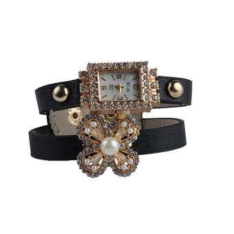 Moonar Fashion Rhinestone Pearl Square Dial Bracelet Watches Black  