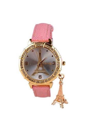 Moonar Rhinestones Women's Pink Leather Strap Watch  