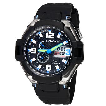Multi Function Waterproof Double Digital Quartz LED Sports Military Watch Blue  