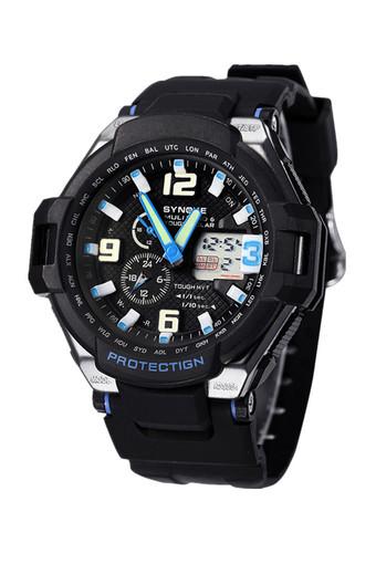 Multi Function Waterproof Double Digital Quartz LED Sports Watch Blue Jam Tangan  