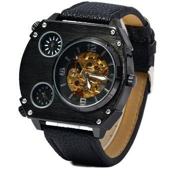 Multi Movt Men Quartz Automatic Mechanical Watch Leather Watchband(INTL)  