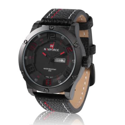 NAVIFORCE Men's Cool Fashion Leather Band Quartz Digital Wrist Watch NAVIFORCE NF9070 - Red