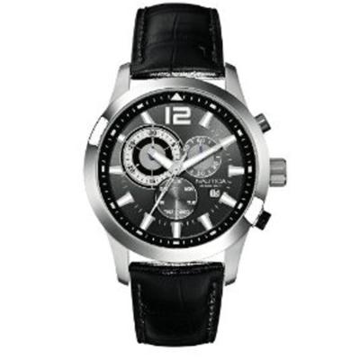 Nautica A15546G - jam tangan pria - leather - Silver / Hitam  