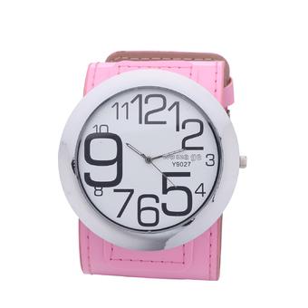 New Best Selling Big Dial Womage Y9027 Leather Sports Dress Casual Gift Analog Quartz Wristwatch(pink)  