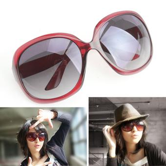 New Big Eyewear Cyan Lens Women Wine Red Frame Plastic Sunglasses Fashion - Intl  