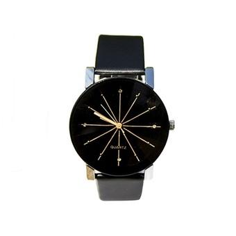 New Fashion Women Black PU Leather Watches Analog Quartz Movement Wrist Watch (Intl)  