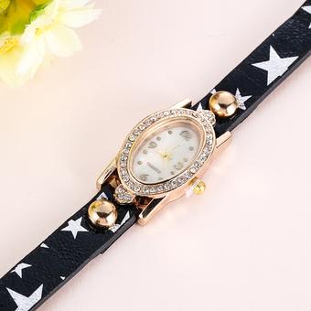 New Leather Star Bracelet Wristwatch Women Chain Hot Wirst Watch Black (Intl)  