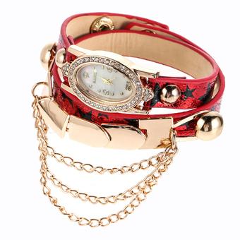 New Leather Star Bracelet Wristwatch Women Chain Hot Wirst Watch Red (Intl)  