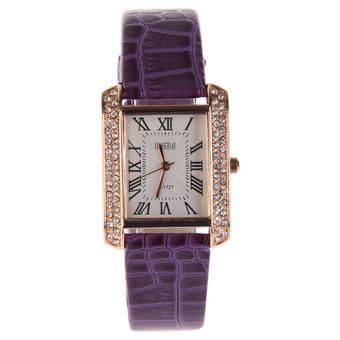 New PU Leather Band Ladies Watch Alloy Square Diamante Face Purple  