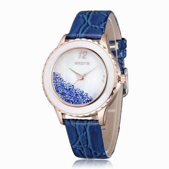 New Rhinestone Watch For Women Quartz Wristwatches Brand Fashion Casual Leather Dress Watch Women Watch Luxury Clock(Blue) (Intl)  