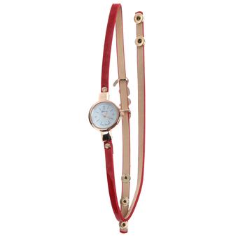 New Style Leather Casual Bracelet Watch Love Quartz Dress Watch Red (Intl)  
