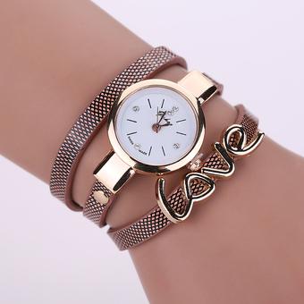 New Style Leather Casual Bracelet Watch Love Quartz Dress Watch Brown (Intl)  
