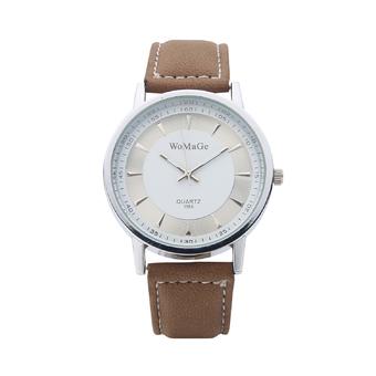 New Style Womage 1186 Dress Leather Watches Leisure Quartz Analog Wristwatch(Silver Shell White Surface)  