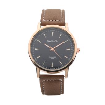 New Style Womage 1186 Dress Leather Watches Leisure Quartz Analog Wristwatch(Gold Shell Black Surface)  