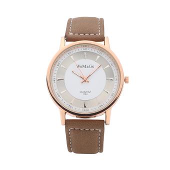New Style Womage 1186 Dress Leather Watches Leisure Quartz Analog Wristwatch(Gold Shell White Surface)  