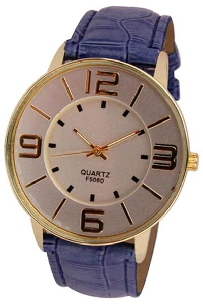 Norate Big Arabic Numerals Faux Blue Leather Strap Watch