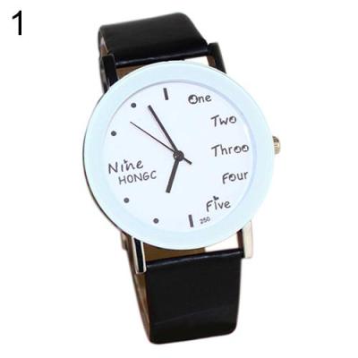 Norate Boy's English Words Faux Leather Band Wrist Watch Black
