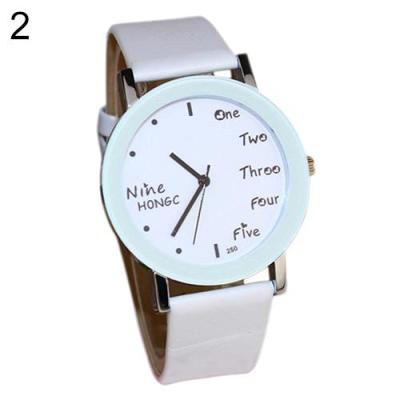 Norate Boy's English Words Faux Leather Band Wrist Watch White