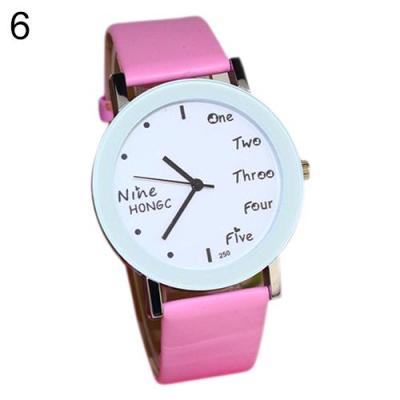 Norate Boy's English Words Faux Leather Band Wrist Watch Pink