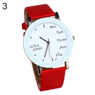Norate Boy's English Words Faux Leather Band Wrist Watch Red