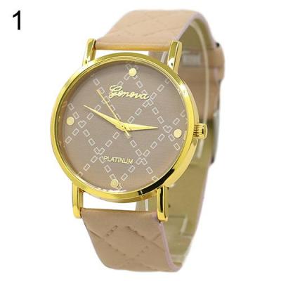 Norate Geneva Unisex Faux Leather Checkers Dial Watch - Beige