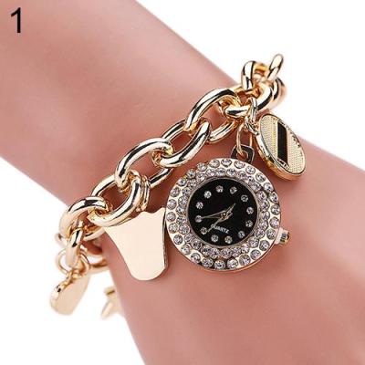 Norate Girl Rhinestone Quartz Bracelet Wrist Watch Golden
