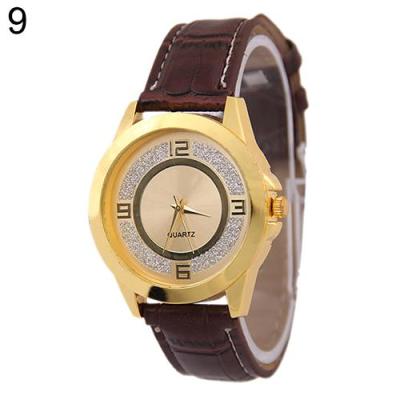 Norate Jam Tangan Pria - Glitter Dial Faux Leather Strap - Brown Strap & Golden Dial