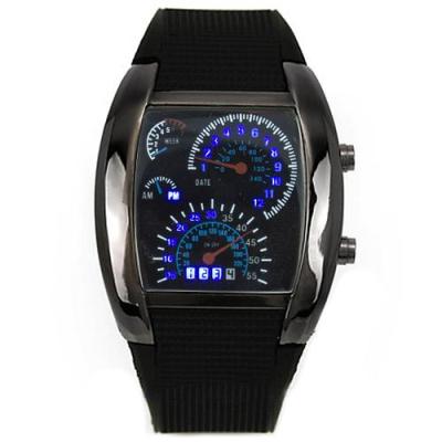 Norate Jam Tangan Pria - LED Sports Car Meter Dial Watch Black Case/Black Band