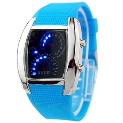Norate Jam Tangan Pria - LED Sports Car Meter Dial Watch Silver Case/Light Blue Band