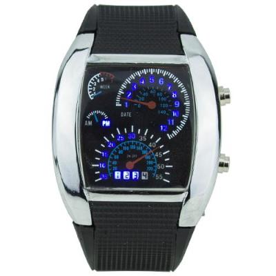 Norate Jam Tangan Pria - LED Sports Car Meter Dial Watch Silver Case/Black Band