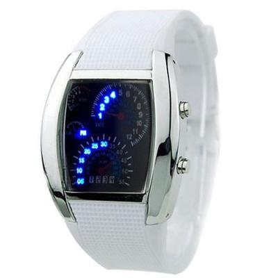 Norate Jam Tangan Pria - LED Sports Car Meter Dial Watch Silver Case/White Band